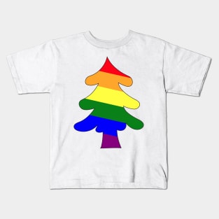 Gay rainbow Christmas tree. Xmas and new year celebration. Kids T-Shirt